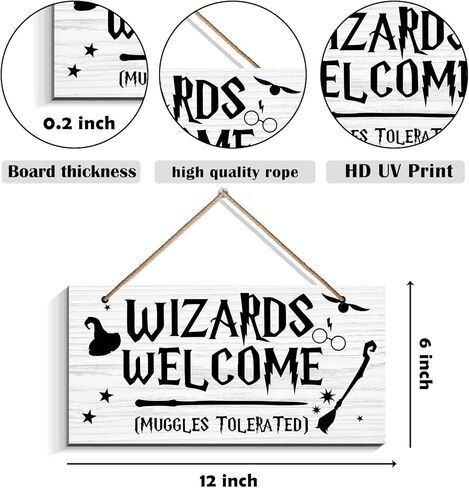 Wizards Welcome Muggles Tolerated Door Signs - Hanging Printed Wall Plaque Wood Signs，Funny Welcome Sign for Home Decor Gift，Halloween, Christmas decorations（6 x 12） in Kuwait