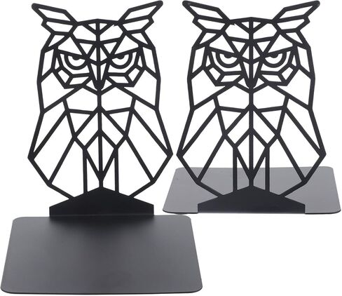 Cabilock 1 Pair Metal Bookends Tabletop Bookshelf Hand Decor Reading Book Ends Book Stand Owl Bookend Multifunction Decorate Study Book Reading Rack Iron Student Black Vintage Shelf in Saudi Arabia