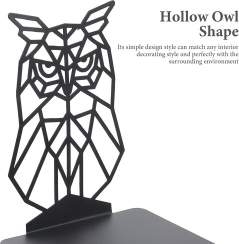 Cabilock 1 Pair Metal Bookends Tabletop Bookshelf Hand Decor Reading Book Ends Book Stand Owl Bookend Multifunction Decorate Study Book Reading Rack Iron Student Black Vintage Shelf in Saudi Arabia