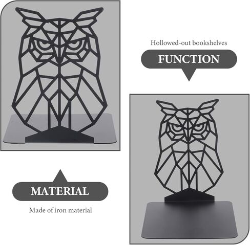 Cabilock 1 Pair Metal Bookends Tabletop Bookshelf Hand Decor Reading Book Ends Book Stand Owl Bookend Multifunction Decorate Study Book Reading Rack Iron Student Black Vintage Shelf in Saudi Arabia