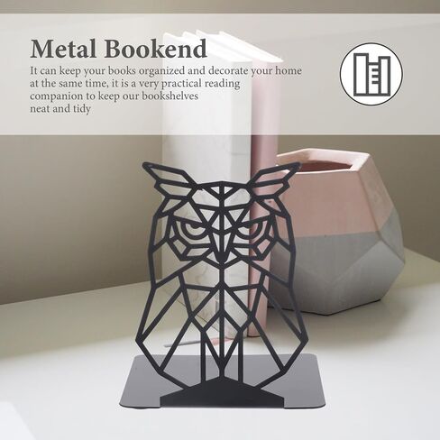 Cabilock 1 Pair Metal Bookends Tabletop Bookshelf Hand Decor Reading Book Ends Book Stand Owl Bookend Multifunction Decorate Study Book Reading Rack Iron Student Black Vintage Shelf in Saudi Arabia