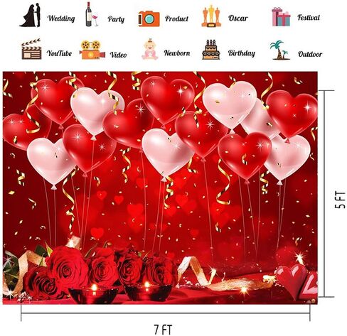 CHAIYA 7x5ft عيد الحب خلفية حمراء بريق بالونات الحب الأحبة رومانسية عاشق التصوير خلفية رومانسية وردة حمراء الزهور خوخه عيد الحب الزفاف دش حزب راية CY-202 in Saudi Arabia