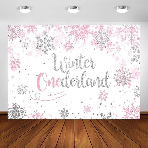 Avezano Winter Onederland Backdrop for Girls First Birthday Party 7x5ft Pink Silver Snowflake Baby Girl Winter Wonderland 1st Birthday Party Decorations Photography Background for Photoshoot in Saudi Arabia