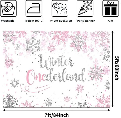 Avezano Winter Onederland Backdrop for Girls First Birthday Party 7x5ft Pink Silver Snowflake Baby Girl Winter Wonderland 1st Birthday Party Decorations Photography Background for Photoshoot in Saudi Arabia