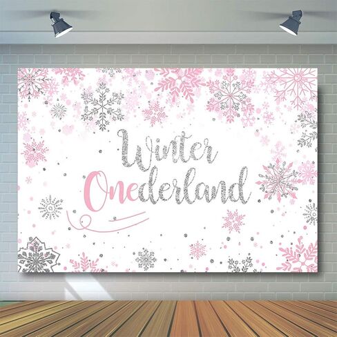 Avezano Winter Onederland Backdrop for Girls First Birthday Party 7x5ft Pink Silver Snowflake Baby Girl Winter Wonderland 1st Birthday Party Decorations Photography Background for Photoshoot in Saudi Arabia
