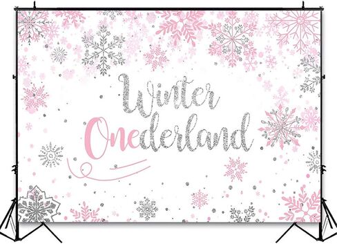 Avezano Winter Onederland Backdrop for Girls First Birthday Party 7x5ft Pink Silver Snowflake Baby Girl Winter Wonderland 1st Birthday Party Decorations Photography Background for Photoshoot in Saudi Arabia