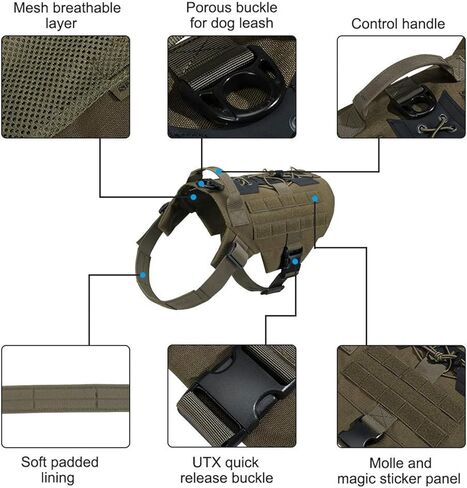 EXCELLENT ELITE SPANKER Dog Harness Tactical Military Dog Harness Adjustable No-Pull Dog Harness Training Hunting Dog Tactical Vest with Handle（BLK-M） in Saudi Arabia