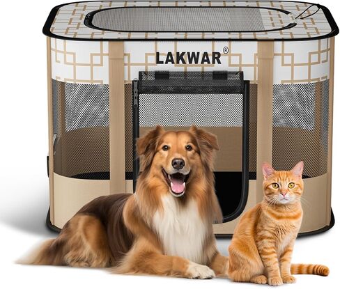 روضة أطفال محمولة للكلاب من LAKWAR قابلة للطي للاستخدام الداخلي/الخارجي للكلاب الصغيرة والقطط والقطط والدجاج والأرانب، رائعة للسفر والتخييم، بما في ذلك حقيبة الحمل (متوسطة (32 بوصة × 24 بوصة × 22 بوصة)) in Kuwait