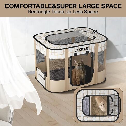 روضة أطفال محمولة للكلاب من LAKWAR قابلة للطي للاستخدام الداخلي/الخارجي للكلاب الصغيرة والقطط والقطط والدجاج والأرانب، رائعة للسفر والتخييم، بما في ذلك حقيبة الحمل (متوسطة (32 بوصة × 24 بوصة × 22 بوصة)) in Kuwait