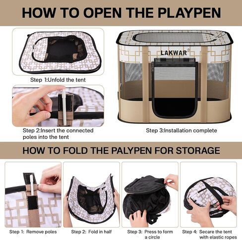 روضة أطفال محمولة للكلاب من LAKWAR قابلة للطي للاستخدام الداخلي/الخارجي للكلاب الصغيرة والقطط والقطط والدجاج والأرانب، رائعة للسفر والتخييم، بما في ذلك حقيبة الحمل (متوسطة (32 بوصة × 24 بوصة × 22 بوصة)) in Kuwait