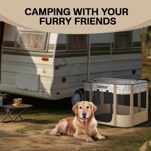روضة أطفال محمولة للكلاب من LAKWAR قابلة للطي للاستخدام الداخلي/الخارجي للكلاب الصغيرة والقطط والقطط والدجاج والأرانب، رائعة للسفر والتخييم، بما في ذلك حقيبة الحمل (متوسطة (32 بوصة × 24 بوصة × 22 بوصة)) in Kuwait