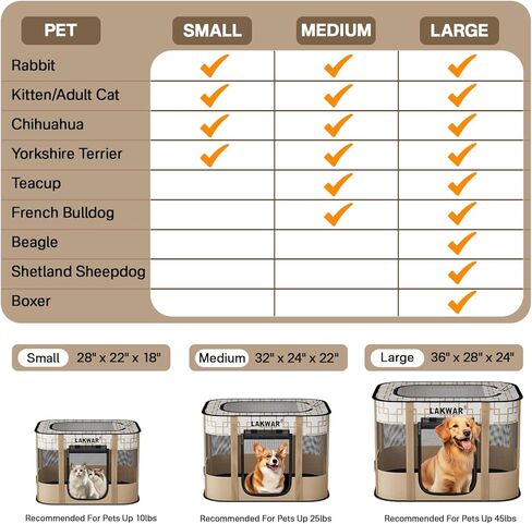 روضة أطفال محمولة للكلاب من LAKWAR قابلة للطي للاستخدام الداخلي/الخارجي للكلاب الصغيرة والقطط والقطط والدجاج والأرانب، رائعة للسفر والتخييم، بما في ذلك حقيبة الحمل (متوسطة (32 بوصة × 24 بوصة × 22 بوصة)) in Kuwait