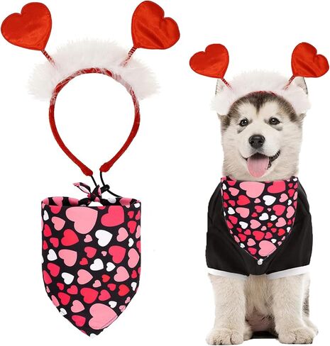 زي تنكري للكلاب لعيد الحب من اوسيجوبيك، شريط راس على شكل قلب للحيوانات الاليفة للكلاب والقطط، لوازم عيد الحب in Kuwait