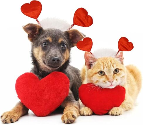 زي تنكري للكلاب لعيد الحب من اوسيجوبيك، شريط راس على شكل قلب للحيوانات الاليفة للكلاب والقطط، لوازم عيد الحب in Kuwait