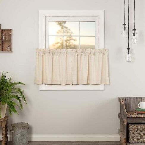 VHC Brands Simple Life Flax Natural Country Farmhouse Kitchen Window Curtain Tier Set of 2 L24xW36 in Saudi Arabia
