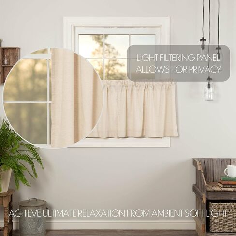 VHC Brands Simple Life Flax Natural Country Farmhouse Kitchen Window Curtain Tier Set of 2 L24xW36 in Saudi Arabia