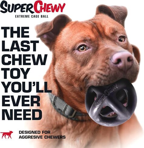SuperChewy Extreme Strong Cage Ball for Dogs | Lifetime Replacement Guarantee | Virtually Indestructible Safe Natural Rubber | Tough Chew Toy for Aggressive Chewers | Heavy Duty for Medium Large Breed in Saudi Arabia