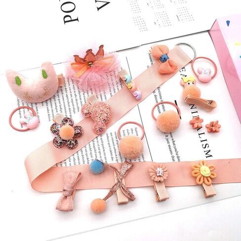 زوكون مشابك شعر وربطات شعر للاطفال، 54 قطعة من مشابك الشعر اللطيفة على شكل فيونكة، لون بينك فاتح + برتقالي + رمادي، مجانية in Kuwait