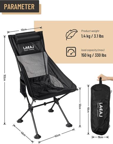 Lightweight Camping Folding Chair with Detachable Soft Pillow, 600D Oxford Fabric, Durable Aluminum Alloy Frame, Easy to Storage and Carry, Suit for Camping, Hiking, Go to Beach (Black) in Saudi Arabia