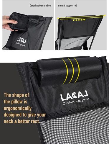 Lightweight Camping Folding Chair with Detachable Soft Pillow, 600D Oxford Fabric, Durable Aluminum Alloy Frame, Easy to Storage and Carry, Suit for Camping, Hiking, Go to Beach (Black) in Saudi Arabia