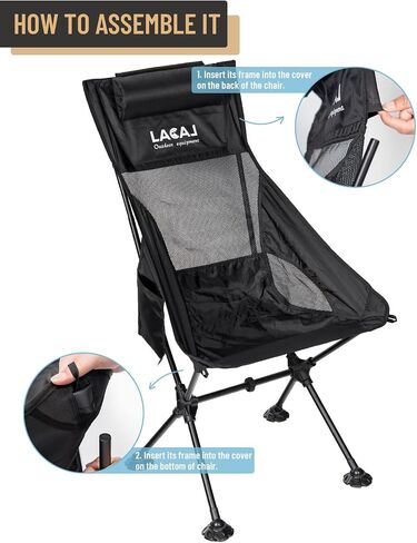 Lightweight Camping Folding Chair with Detachable Soft Pillow, 600D Oxford Fabric, Durable Aluminum Alloy Frame, Easy to Storage and Carry, Suit for Camping, Hiking, Go to Beach (Black) in Saudi Arabia