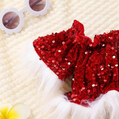 Yccutest طفل رضيع الفتيات عيد الميلاد جرس أسفل مجموعة الترتر الفراء تقليم المحاصيل السراويل متوهج عيد الميلاد الخريف الشتاء وتتسابق الملابس in Kuwait