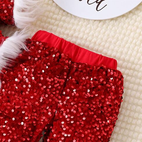 Yccutest طفل رضيع الفتيات عيد الميلاد جرس أسفل مجموعة الترتر الفراء تقليم المحاصيل السراويل متوهج عيد الميلاد الخريف الشتاء وتتسابق الملابس in Kuwait