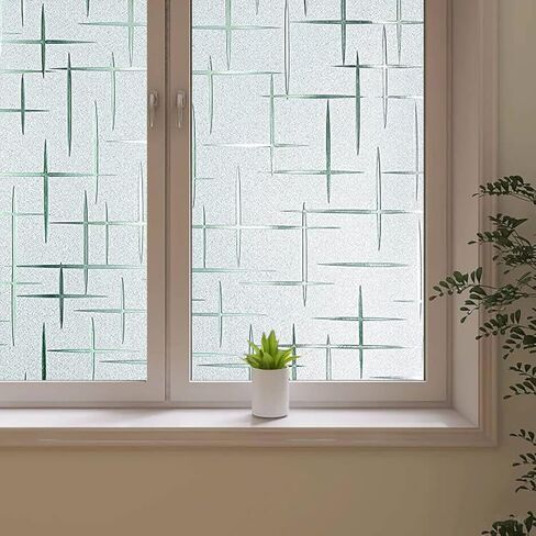 فيلم نافذة متجمد بدون غراء، ملصقات نافذة للخصوصية للنجوم، شارات نافذة مزخرفة ملطخة، ملصق نافذة لاصق ثابت للحماية من الأشعة فوق البنفسجية للمكتب المنزلي (35.4 × 78.7 بوصة) in Kuwait