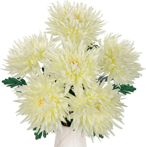 Hollyone 6Pcs Large Red Artificial Mums Flowers Chrysanthemum Silk Flowers 25.6" Spring Long Stem Floral Arrangements Bouquets Faux Spider Mum Flowers Fake Pincushion Flower for Home Decor Decorations in Saudi Arabia