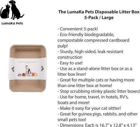 صندوق فضلات LumaKa Pets القابل للتصرف - 5/حزمة/صناديق فضلات كبيرة/يمكن التخلص منها للقطط، صندوق فضلات الأرانب، صندوق فضلات خنزير غينيا، صندوق القطط، صندوق فضلات السفر، صندوق فضلات عالي الجوانب، قوي، مقاوم للتسرب in Kuwait