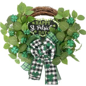idyllic St. Patrick's Day Decoration Wreath for Front Door with Bowknot,Saint Patrick Day Decoration Wreath,Shamrock Clover Wreath for Kitchen Window Wall Party Home Decor in Saudi Arabia