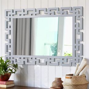 aazzkang المرايا الزخرفية للجدار 26 "× 18" مرآة ريفية كبيرة مستطيلة معلقة الخشب مؤطرة مرآة ديكور فني لغرفة النوم غرفة المعيشة الحمام المدخل in Kuwait