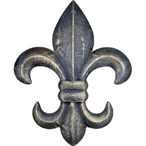 8" Metal Fleur De Lis Wall Plaque/Art with hanger - Rustic Creole Tuscan Decor (Black)