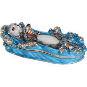 صندوق مجوهرات MIXDOM Crowntail Beta Fish Trinket Box صندوق مجوهرات مطلي يدويًا مع غطاء مفصلي حامل أقراط حلقية تمثال سمكة قابل للجمع