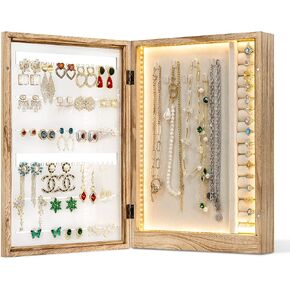 تيك توك صندوق مجوهرات مع اضواء LED، منظم مجوهرات معلق، علبة تخزين حامل مجوهرات للقلائد والاقراط والخواتم والاساور، هدية للنساء والفتيات in Kuwait