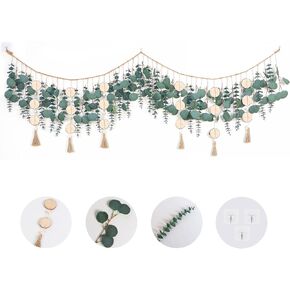 ديكور حائط اوكالبتوس معلق 67 انش من لوكيسنا، ديكور حائط بوهو مع كرمة خشبية مستديرة وشراشيب، نباتات خضراء متينة ونباتات معلقة لديكور غرفة النوم والحمام والمطبخ وغرفة الطعام in Kuwait