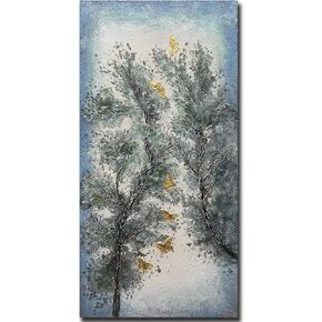 Art8YuQi Paintings - 24x48Inch Textured Hand Painted Canvas Paintings Green Leaves Abstract Tree Pine 3D Oil Paintings Landscape Artwork Modern Home Decor Wall Art Wood Inside Framed Hanging Wall in Kuwait