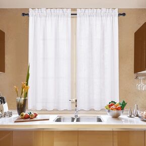 GlowSol Tier Curtain Linen Farmhouse Short Window Curtains Cafe Curtain Kitchen Valances Treatment Semi Sheer Curtain Valance for Bathroom Bedroom Nursery, 26" W x 36" L, Grey in Saudi Arabia