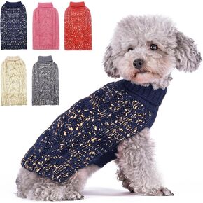 KYEESE Dog Sweater Winter Dog Clothes Pullover Knit Dog Coat Turtleneck Sweater with Golden Yarn for Small Dog, Navy Blue, X-Large in Kuwait