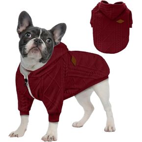 تي كيوفلو سويتر صوف للكلاب، سويتر دافئ للكلاب مع سحاب، سويت شيرت بغطاء للراس، ملابس شتوية محبوكة للكلاب الصغيرة والبنات والاولاد، سترة محبوكة ناعمة محبوكة ملابس للقطط (مقاس M، احمر) in Kuwait