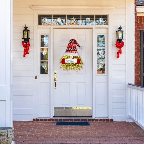 Sggvecsy Christmas Wreath Gnome Wreath with Lights Santa Gnome Christmas Hanging Sign Front Door Decoration Artificial Pine Spruce Wreath Swedish Tomte Wall Décor for Xmas Home Porch Indoor Outdoor in Saudi Arabia