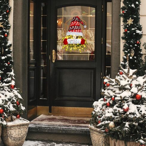Sggvecsy Christmas Wreath Gnome Wreath with Lights Santa Gnome Christmas Hanging Sign Front Door Decoration Artificial Pine Spruce Wreath Swedish Tomte Wall Décor for Xmas Home Porch Indoor Outdoor in Saudi Arabia