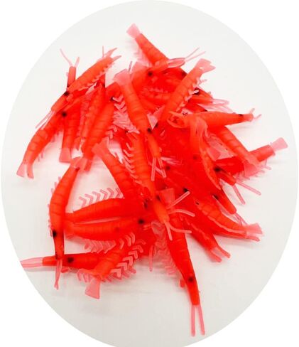 100pcs Shrimp Lure Red/Pink/Glow Green/Glow Pure Color Silicone Shrimp Baits Soft Lure Worms Luminous Simulation Prawn Shrimps Size: 0.5g 4.3cm in Saudi Arabia