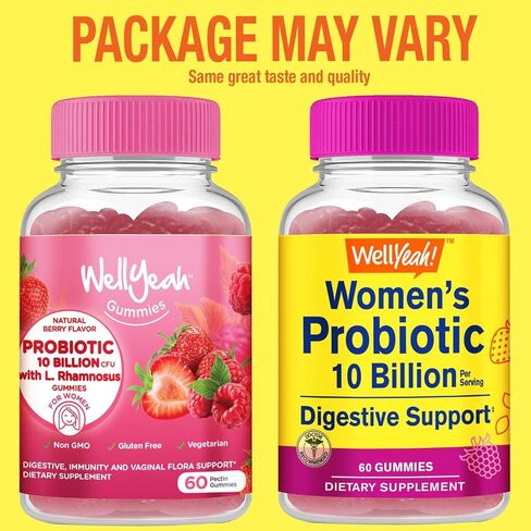 WellYeah Probiotics for Women Gummies (2 Pack) - 10 Billion CFU - for Digestive Support, Gut Health, and Feminine Health Support -Berry Flavor - Vegan, Delayed Release Womens Probiotic - 60 Gummies in Kuwait