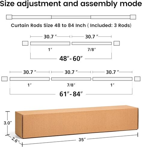 IFELS Heavy Duty Curtain Rods for Windows 48 to 84 Inch,Black Curtain Rods,Indoor/Outdoor Curtain Rods for Patio/Farmhouse,1 Inch Modern Decorative Window Curtain Rod,Easy Install (Black,48-84 In) in Kuwait