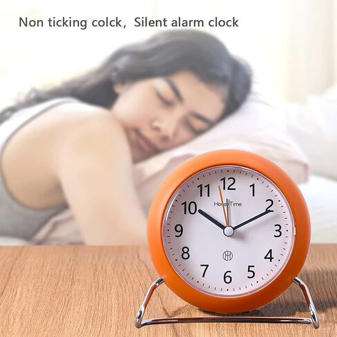 4 Inch Round Non-Ticking Alarm Clock, Battery Operated, Light Emitting Function, Super Silent Alarm Clock, Simple and Stylish Design for DeskBedroom (Black) in Saudi Arabia
