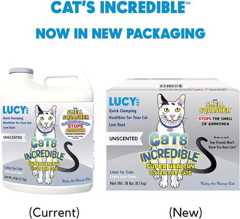 Lucy Pet Cats Incredible 18 lb Box Clumping Cat Litter Recyclable Box with Smell Squasher, Absorbent Natural Clay Formula Prevents Ammonia Build-Up, Unscented in Kuwait