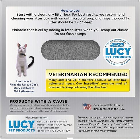 Lucy Pet Cats Incredible 18 lb Box Clumping Cat Litter Recyclable Box with Smell Squasher, Absorbent Natural Clay Formula Prevents Ammonia Build-Up, Unscented in Kuwait