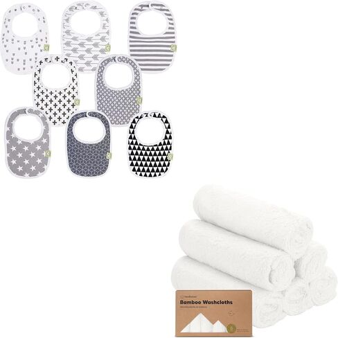 KeaBabies 8-Pack Organic Baby Bibs for Girls & Boys and 6-Pack Organic Baby Washcloths - Teething Baby Bibs for Boy, Girl - Soft Bamboo Viscose Washcloth, Baby Wash Cloths in Saudi Arabia