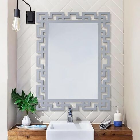 aazzkang المرايا الزخرفية للجدار 26 "× 18" مرآة ريفية كبيرة مستطيلة معلقة الخشب مؤطرة مرآة ديكور فني لغرفة النوم غرفة المعيشة الحمام المدخل in Kuwait